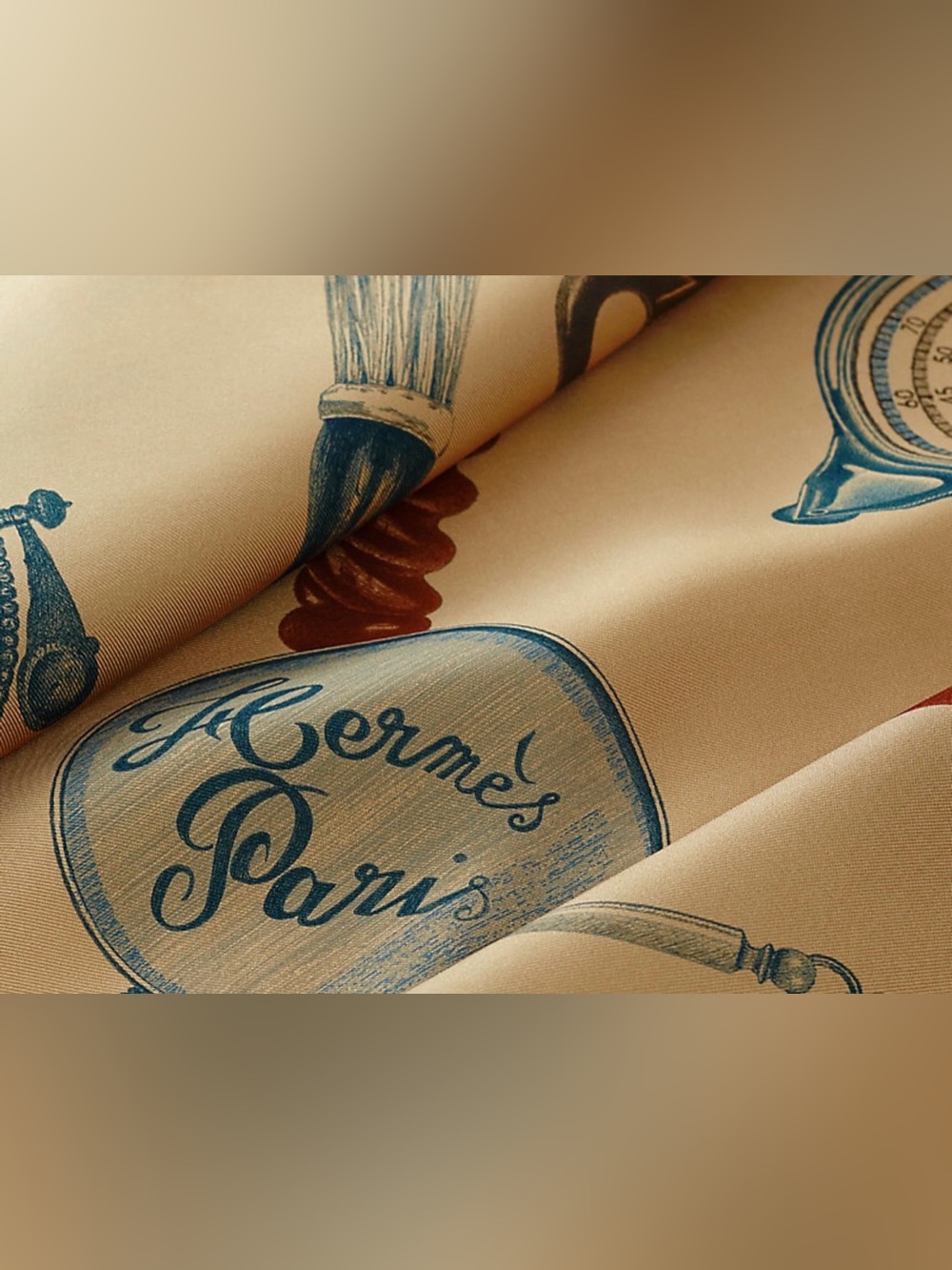 Hermes Silk Nous Sommes Inseparables scarf 90 Beige Doré / Brun / Bleu Ardoise - Picture 3 of 5